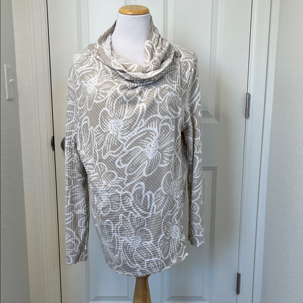 LuLaRoe Allison Taupe White Floral Waterfall Cardigan Large